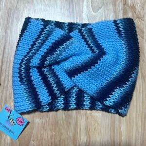 Handmade Blue Striped Knitted Earwarmer